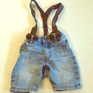 H&M denim suspender shorts